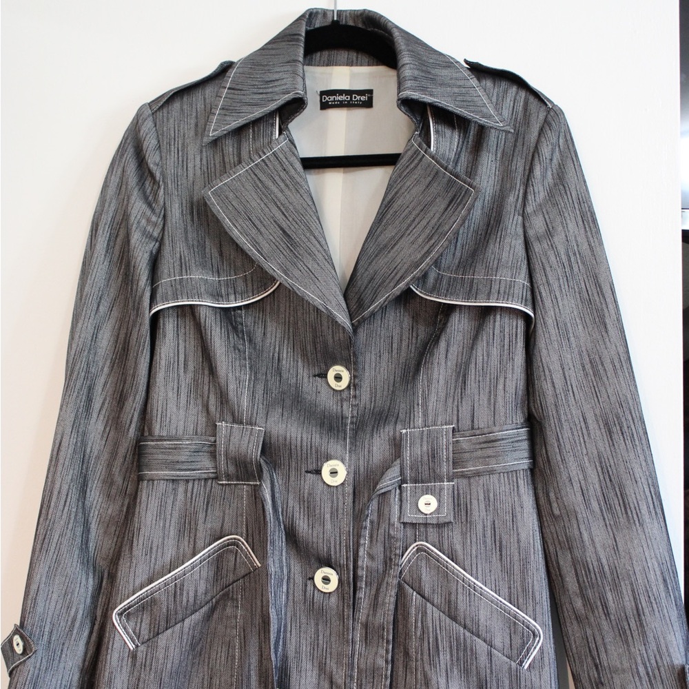 Italian made women’s jacket, textured blue fabric